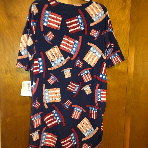 Lularoe Irma AMERICANA Shirt Uncle Sam Hats M star - Picture 2 of 3